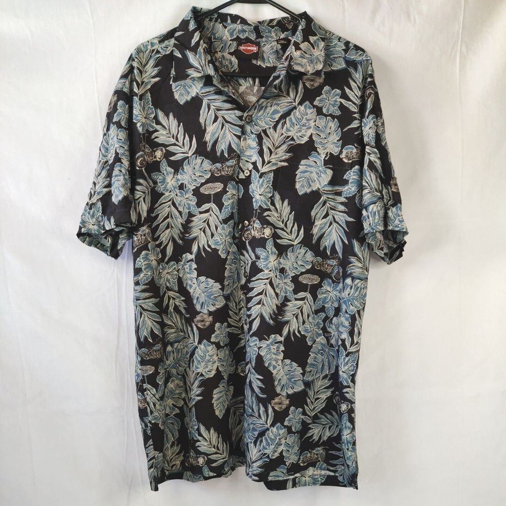 Harley Davidson Mens Button Shirt XL  Honolulu USA Hawaiian Motorcycle Camp